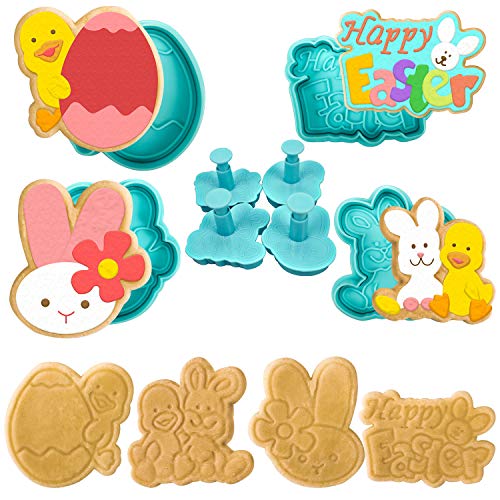 Leesgel Ausstecher Ostern, 4 Stück Plätzchen Ausstechformen Ostern Set, Osterhasen Keksausstecher Plätzchenform für Backen, Hase, Karotte, Küken, Ei,Häschenkopf,Blume, Schmetterling von Leesgel