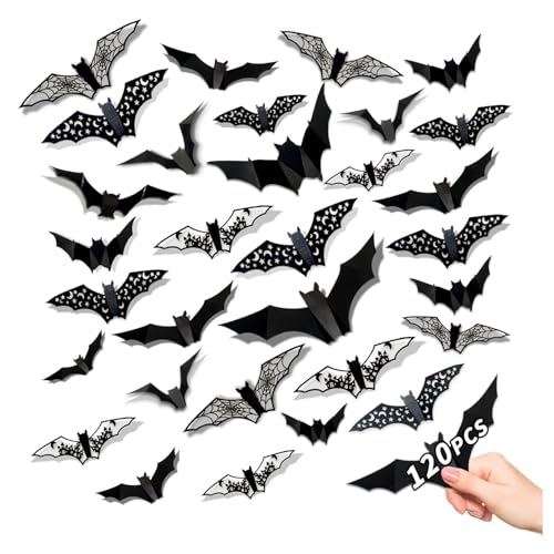 Leesgel Halloween Deko, 120 Stück 3D Schwarze Fledermäuse Home Room Decor Wand Fenster Aufkleber für Halloween Party Deko, Fledermaus Deko Halloween Dekoration Gothic Deko Horror deko Dekoartikel Leesgel Halloween Deko, 120 Stück 3D Schwarze Fledermäuse Home Room Decor Wand Fenster Aufkleber für Halloween Party Deko, Fledermaus Deko Halloween Dekoration Gothic Deko Horror deko Dekoartikel von Leesgel