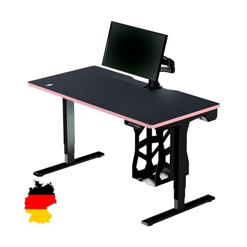 LeetDesk Dark Gaming Tisch in Schwarz - Elektrisch Höhenverstellbarer Schreibtisch - Computertisch - Ergonomisch - Minimalistisch - Kabelmanagement - Wireless Charger (140x70 cm) von LeetDesk