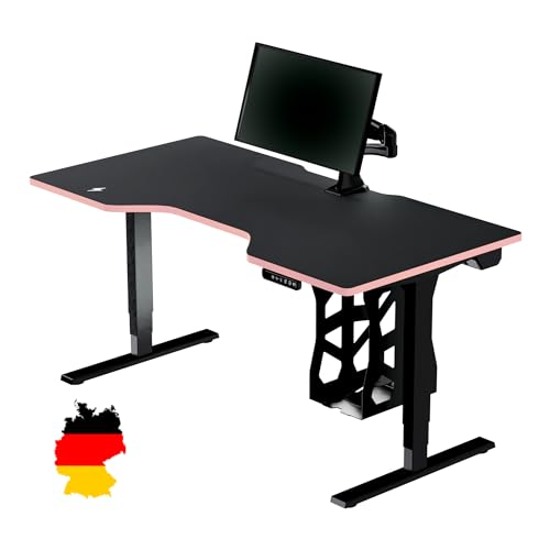 LeetDesk Dark Gaming Tisch in Schwarz - Elektrisch Höhenverstellbarer Schreibtisch - Computertisch - Ergonomisch - Minimalistisch - Kabelmanagement - Wireless Charger (160x80 cm) von LeetDesk