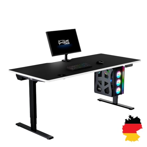 LeetDesk Pro Gaming Tisch in Schwarz Weiß - Elektrisch Höhenverstellbarer Schreibtisch - Computertisch - Ergonomisch - Minimalistisch - 180x80 cm von LeetDesk