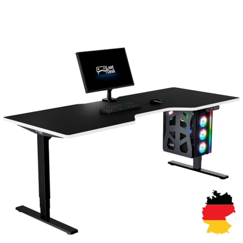 LeetDesk Dark Gaming Tisch in Schwarz Weiß - Elektrisch Höhenverstellbarer Schreibtisch - Computertisch - Ergonomisch - Minimalistisch - 200x80 cm - Cockpit von LeetDesk