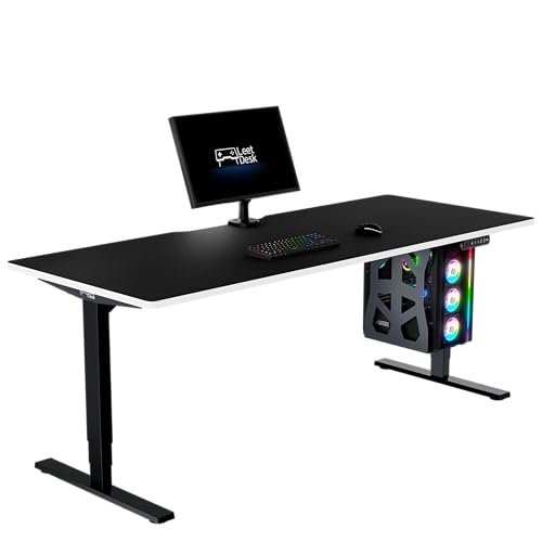 LeetDesk Pro Gaming Tisch in Schwarz Weiß - Elektrisch Höhenverstellbarer Schreibtisch - Computertisch - Ergonomisch - Minimalistisch - 200x80 cm von LeetDesk