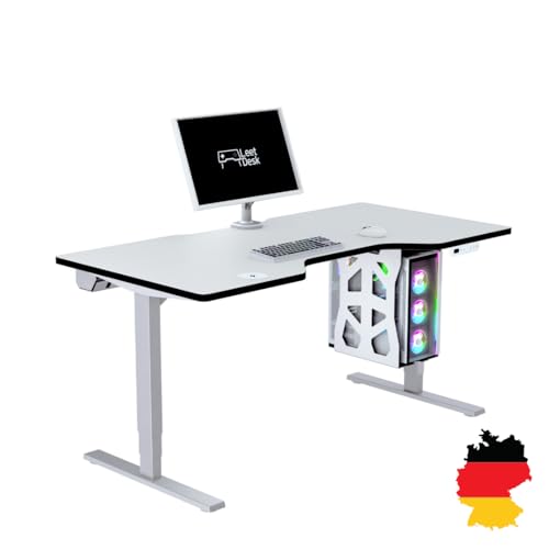 LeetDesk Dark Gaming Tisch in Weiß Schwarz - Elektrisch Höhenverstellbarer Schreibtisch - Computertisch - Ergonomisch - Minimalistisch - 160x80 cm - Cockpit von LeetDesk