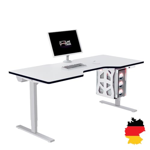 LeetDesk Dark Gaming Tisch in Weiß Schwarz - Elektrisch Höhenverstellbarer Schreibtisch - Computertisch - Ergonomisch - Minimalistisch - 180x80 cm - Cockpit von LeetDesk