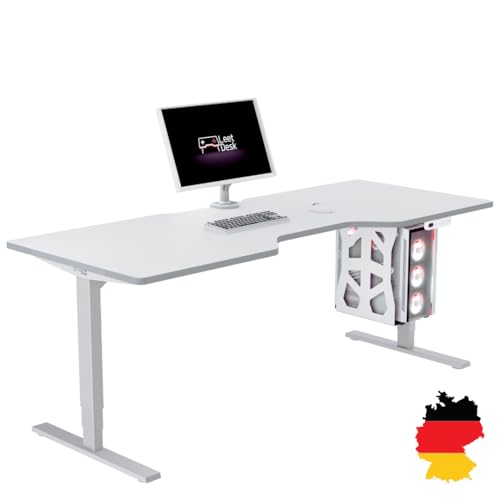 LeetDesk Pro Gaming Tisch in Weiß Weiß- Elektrisch Höhenverstellbarer Schreibtisch - Computertisch - Ergonomisch - Minimalistisch - 200x80 cm - Cockpit von LeetDesk