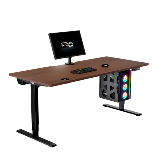 LeetDesk Darkwood Gaming Tisch in Holzoptik - Elektrisch Höhenverstellbarer Schreibtisch - Computertisch - Ergonomisch - Minimalistisch - 180x80 cm von LeetDesk