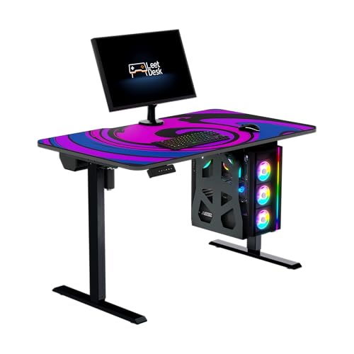 LeetDesk Entry Bundle: Elektrisch höhenverstellbarer Gaming Tisch inkl. Deskpad Twilight Twirl – Ergonomischer Gaming Schreibtisch und PC Tisch – Schwarz, 120 x 70 cm von LeetDesk