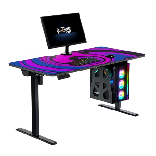 LeetDesk Entry Bundle: Elektrisch höhenverstellbarer Gaming Tisch inkl. Deskpad Twilight Twirl – Ergonomischer Gaming Schreibtisch und PC Tisch – Schwarz, 140 x 70 cm von LeetDesk