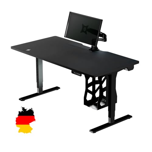 LeetDesk Dark Gaming Tisch in Schwarz - Elektrisch Höhenverstellbarer Schreibtisch - Computertisch - Ergonomisch - Minimalistisch - Kabelmanagement - Wireless Charger (160x80 cm) von LeetDesk