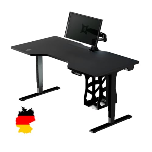 LeetDesk Dark Gaming Tisch in Schwarz - Elektrisch Höhenverstellbarer Schreibtisch - Computertisch - Ergonomisch - Minimalistisch - Kabelmanagement - Wireless Charger (160x80 cm) von LeetDesk