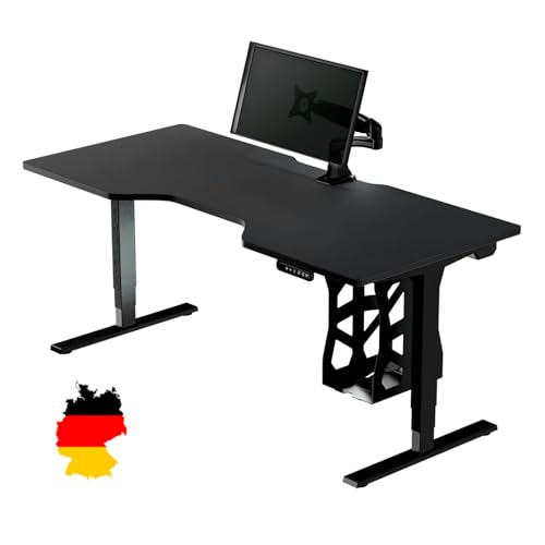 LeetDesk Dark Gaming Tisch in Schwarz - Elektrisch Höhenverstellbarer Schreibtisch - Computertisch - Ergonomisch - Minimalistisch - Kabelmanagement - Wireless Charger (180x80 cm) von LeetDesk