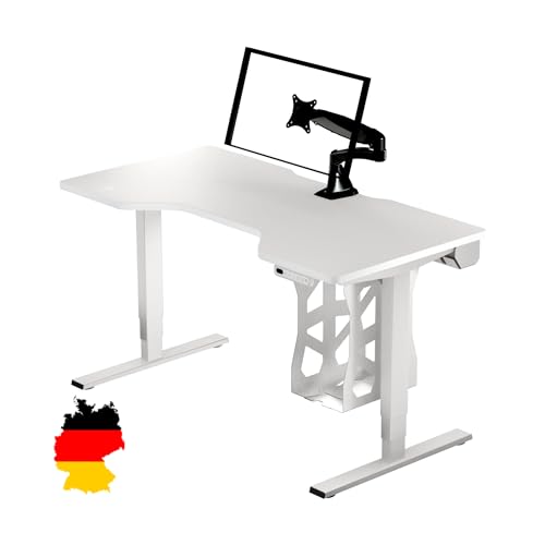 LeetDesk Light Gaming Tisch in Weiß - Elektrisch Höhenverstellbarer Schreibtisch - Computertisch - Ergonomisch - Minimalistisch - Kabelmanagement - Wireless Charger (140x70 cm) von LeetDesk