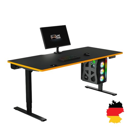 LeetDesk Pro Gaming Tisch in Schwarz Orange- Elektrisch Höhenverstellbarer Schreibtisch - Computertisch - Ergonomisch - Minimalistisch - 180x80 cm von LeetDesk