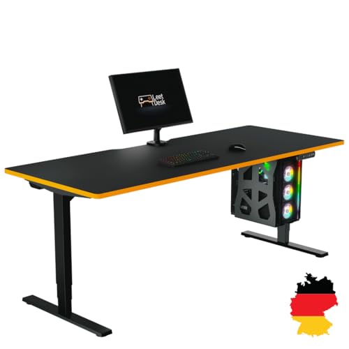 LeetDesk Pro Gaming Tisch in Schwarz Orange- Elektrisch Höhenverstellbarer Schreibtisch - Computertisch - Ergonomisch - Minimalistisch - 200x80 cm von LeetDesk