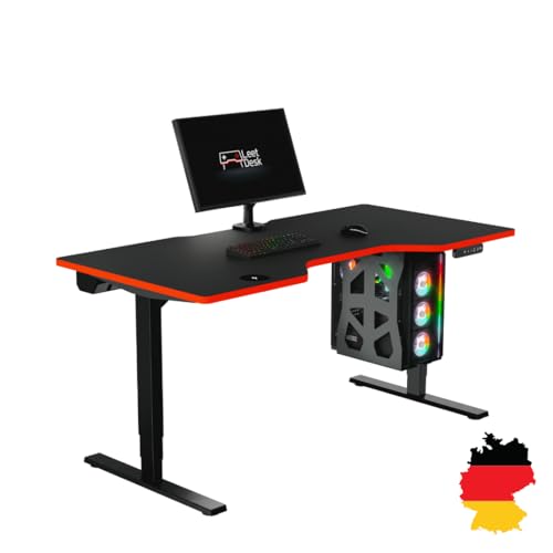 LeetDesk Pro Gaming Tisch in Schwarz Rot - Elektrisch Höhenverstellbarer Schreibtisch - Computertisch - Ergonomisch - Minimalistisch - 160x80 cm - Cockpit von LeetDesk