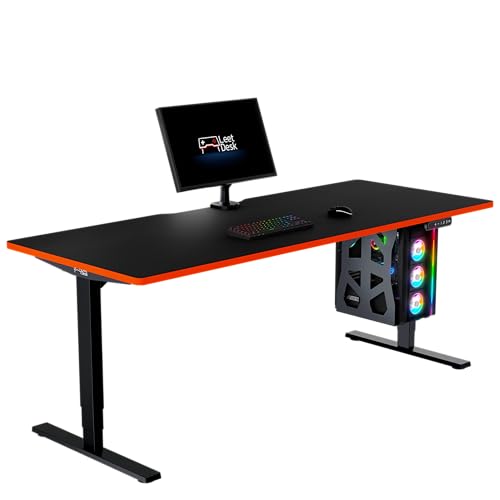 LeetDesk Pro Gaming Tisch in Schwarz Rot - Elektrisch Höhenverstellbarer Schreibtisch - Computertisch - Ergonomisch - Minimalistisch - 200x80 cm von LeetDesk