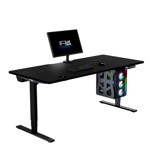 LeetDesk Pro Gaming Tisch in Schwarz Schwarz - Elektrisch Höhenverstellbarer Schreibtisch - Computertisch - Ergonomisch - Minimalistisch - 180x80 cm von LeetDesk