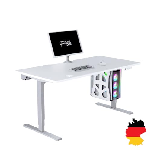 LeetDesk Pro Gaming Tisch in Weiß Weiß- Elektrisch Höhenverstellbarer Schreibtisch - Computertisch - Ergonomisch - Minimalistisch - 160x80 cm von LeetDesk