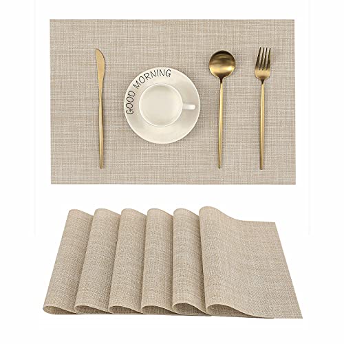 Leetaltree Beigefarbene Tischsets 6er-Set – hitzebeständige, rutschfeste Tischsets für Esstisch, waschbar, langlebig, PVC-Vinyl gewebte Tischmatten (Beige, 6) von Leetaltree