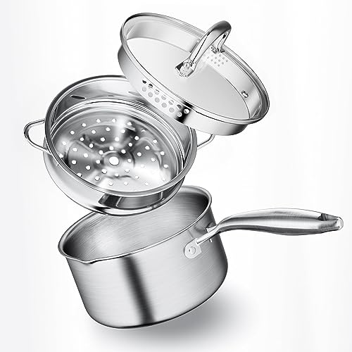Leetaltree Edelstahl-Stielkasserolle mit Dampfkorb, dreilagige Konstruktion, vielseitige Soßentopf mit doppeltem Ablaufdeckel, perfekt zum Kochen von Soßen, Nudeln, Gemüse und mehr Leetaltree Edelstahl-Stielkasserolle mit Dampfkorb, dreilagige Konstruktion, vielseitige Soßentopf mit doppeltem Ablaufdeckel, perfekt zum Kochen von Soßen, Nudeln, Gemüse und mehr von Leetaltree