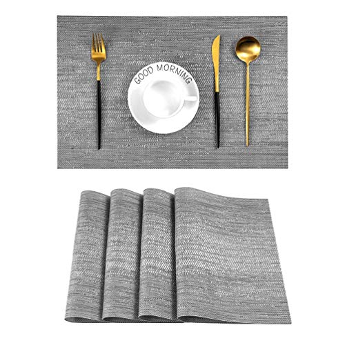 Leetaltree Graue Tischsets, hitzebeständig, rutschfest, Platzsets für Esstisch, waschbar, langlebig, PVC-Vinyl, gewebte Tischmatten (4er-Set) von Leetaltree
