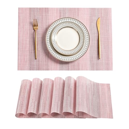 Leetaltree Misty Rose Tischsets 6er Set – Hitzebeständige rutschfeste Platzsets für den Esstisch, waschbar, langlebig, PVC-Vinyl, gewebte Tischmatten (Misty Rose, 6) von Leetaltree