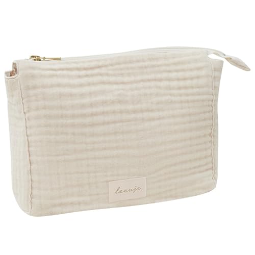 Leevje® Windeltasche für Unterwegs [100% BAUMWOLLE] - Baby Windeltasche Beige & Klein - Geeignet als Wickeltasche, Kosmetiktasche & Reiseorganizer - passend zur Wickelunterlage - Baby Bag von Leevje