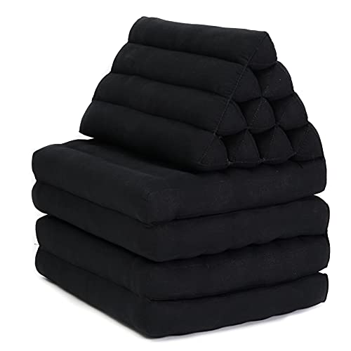 Leewadee - Bequeme Japanische Bodenmatratze - Thai Bodenliege mit Dreieckskissen - Futon Klappmatte - Thai Massagematte, XL Extra Lang, 225 x 50 cm, Schwarz von Leewadee