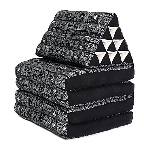 Leewadee - Bequeme Japanische Bodenmatratze - Thai Bodenliege mit Dreieckskissen - Futon Klappmatte - Thai Massagematte, XL Extra Lang, 225 x 50 cm, Schwarz von Leewadee