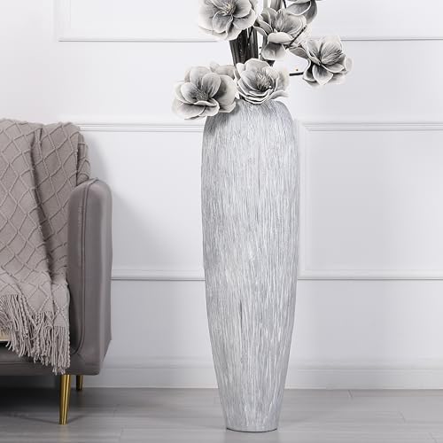 Leewadee Große Bodenvase Für Pampasgras Und Blumen, 90 cm hoch, Silber, Resin von Leewadee