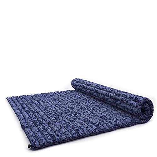 Leewadee Faltbare Bodenmatratze - Japanischer Rollbarer Futon - Tatami Faltmatte - Gästebett - Camping Matratze - Thai Massage Matte, Kapok Füllung, 190 x 145 cm, Blau Weiß von Leewadee