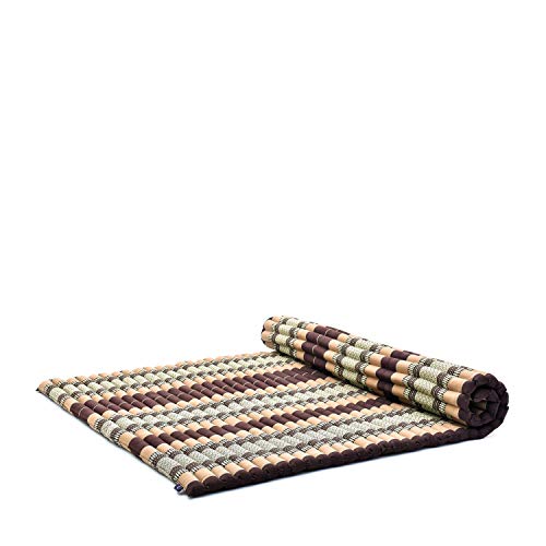 Leewadee Faltbare Bodenmatratze - Japanischer Rollbarer Futon - Tatami Faltmatte - Gästebett - Camping Matratze - Thai Massage Matte, Kapok Füllung, 190 x 145 cm, Braun von Leewadee