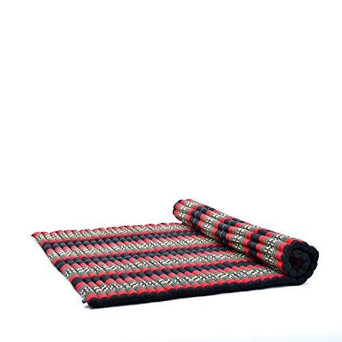 Leewadee Faltbare Bodenmatratze - Japanischer Rollbarer Futon - Tatami Faltmatte - Gästebett - Camping Matratze - Thai Massage Matte, Kapok Füllung, 190 x 145 cm, Schwarz Rot von Leewadee