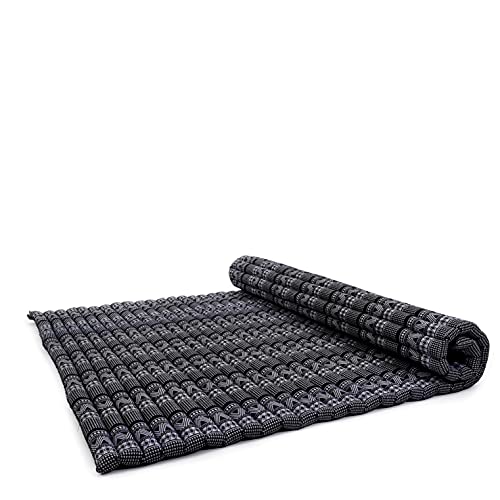 Leewadee Faltbare Bodenmatratze - Japanischer Rollbarer Futon - Tatami Faltmatte - Gästebett - Camping Matratze - Thai Massage Matte, Kapok Füllung, 190 x 145 cm, Schwarz Weiß von Leewadee