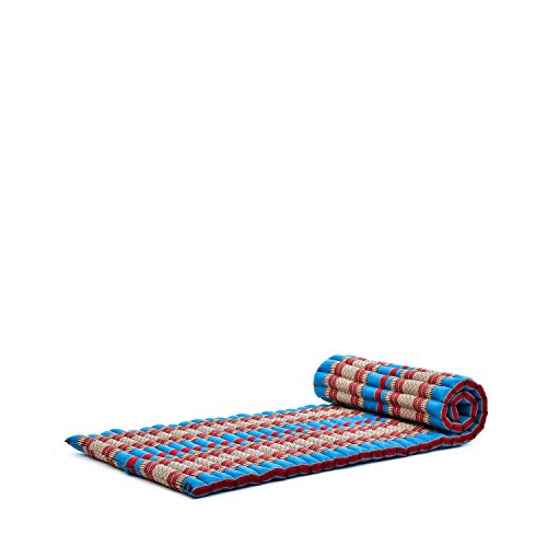Leewadee Faltbare Bodenmatratze - Japanischer Rollbarer Futon - Tatami Faltmatte - Gästebett - Camping Matratze - Thai Massage Matte, Kapok Füllung, Blau Rot von Leewadee