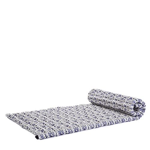 Leewadee Faltbare Bodenmatratze - Japanischer Rollbarer Futon - Tatami Faltmatte - Gästebett - Camping Matratze - Thai Massage Matte, Kapok Füllung, Blau Weiß Leewadee Faltbare Bodenmatratze - Japanischer Rollbarer Futon - Tatami Faltmatte - Gästebett - Camping Matratze - Thai Massage Matte, Kapok Füllung, Blau Weiß von Leewadee