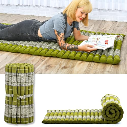 Leewadee Faltbare Bodenmatratze - Japanischer Rollbarer Futon - Tatami Faltmatte - Gästebett - Camping Matratze - Thai Massage Matte, Kapok Füllung, Grün von Leewadee