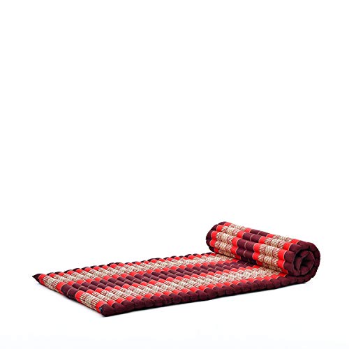 Leewadee Faltbare Bodenmatratze - Japanischer Rollbarer Futon - Tatami Faltmatte - Gästebett - Camping Matratze - Thai Massage Matte, Kapok Füllung, Rot von Leewadee