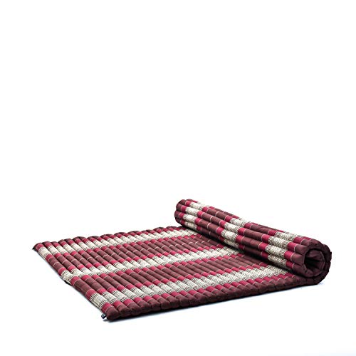 Leewadee Faltbare Bodenmatratze - Japanischer Rollbarer Futon - Tatami Faltmatte - Gästebett - Camping Matratze - Thai Massage Matte, Kapok Füllung, Braun Rot von Leewadee