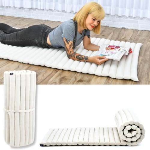 Leewadee Faltbare Bodenmatratze - Japanischer Rollbarer Futon - Tatami Faltmatte - Gästebett - Camping Matratze - Thai Massage Matte, Kapok Füllung, Natur Leewadee Faltbare Bodenmatratze - Japanischer Rollbarer Futon - Tatami Faltmatte - Gästebett - Camping Matratze - Thai Massage Matte, Kapok Füllung, Natur von Leewadee