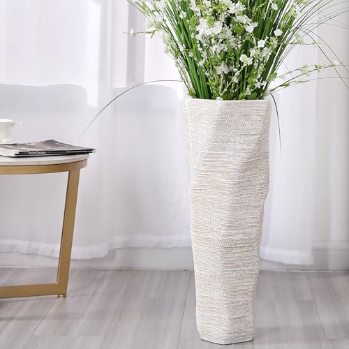 Leewadee Große Bodenvase Für Pampasgras Und Blumen, 58 cm hoch, Weiß, Resin von Leewadee