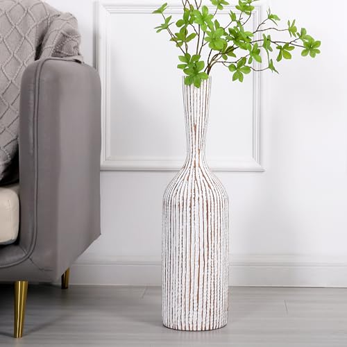 Leewadee Große Bodenvase Für Pampasgras Und Blumen, 63 cm hoch, White Wash, Resin von Leewadee