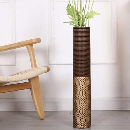 Leewadee Große Bodenvase Für Pampasgras Und Blumen, 64 cm hoch, Braun Gold, Resin von Leewadee