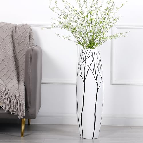 Leewadee Große Bodenvase Für Pampasgras Und Blumen, 66 cm hoch, Weiß, Resin von Leewadee