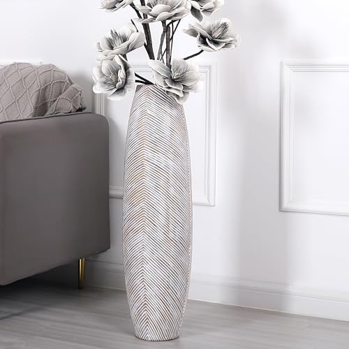 Leewadee Große Bodenvase Für Pampasgras Und Blumen, 80 cm hoch, White Wash, Resin von Leewadee