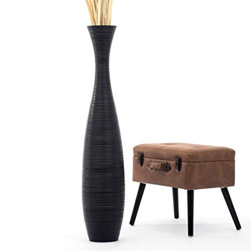 Leewadee Große Deko Bodenvase Für Dekozweige, Hohe Standvase Für Pampasgras, Design Holzvase, 110 cm, Schwarz von Leewadee