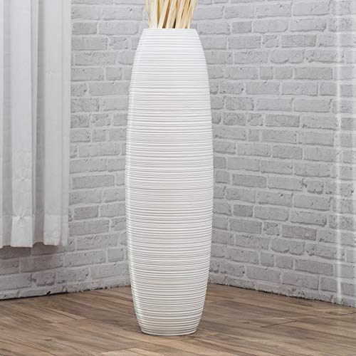 Leewadee Große Deko Bodenvase Für Dekozweige, Hohe Standvase Für Pampasgras, Design Holzvase, 110 cm, Weiß von Leewadee