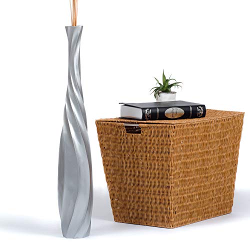 Leewadee Große Deko Bodenvase Für Dekozweige, Hohe Standvase Für Pampasgras, Design Holzvase, 70 cm, Silber von Leewadee