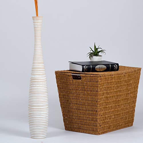 Leewadee Große Deko Bodenvase Für Dekozweige, Hohe Standvase Für Pampasgras, Design Holzvase, 70 cm, White Wash von Leewadee